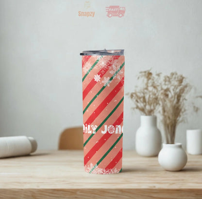 Personalized 20oz skinny tumbler – Personalized | lifestyle scene | custom name available, dishwasher safe, double-wall