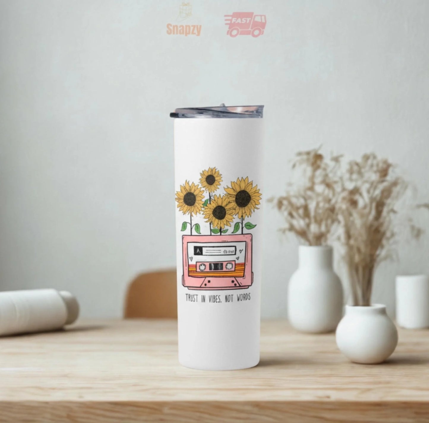 Personalized 20oz skinny tumbler – Personalized | lifestyle scene | custom name available, dishwasher safe, double-wall