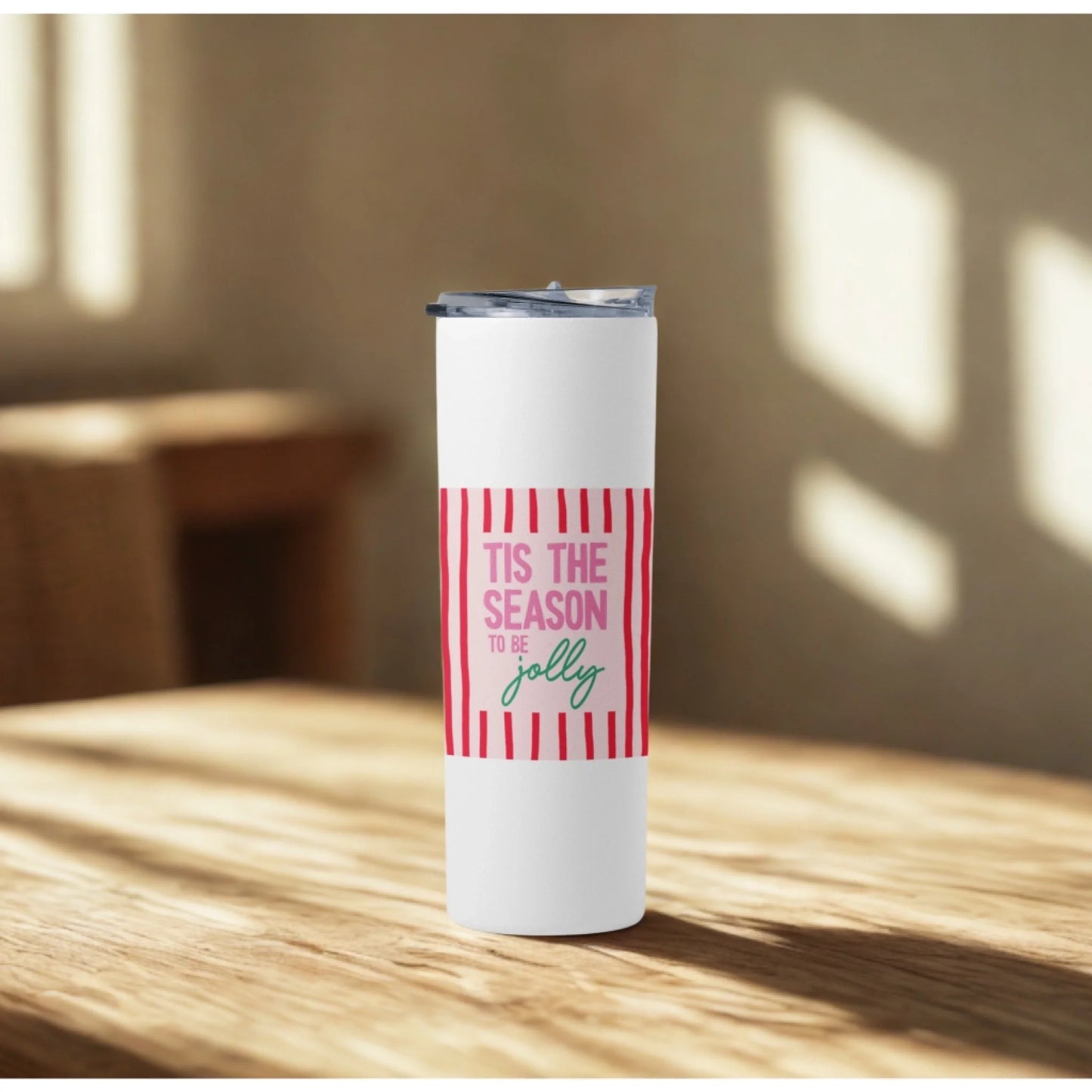 Personalized 20oz skinny tumbler – Personalized | lifestyle scene | custom name available, dishwasher safe, double-wall
