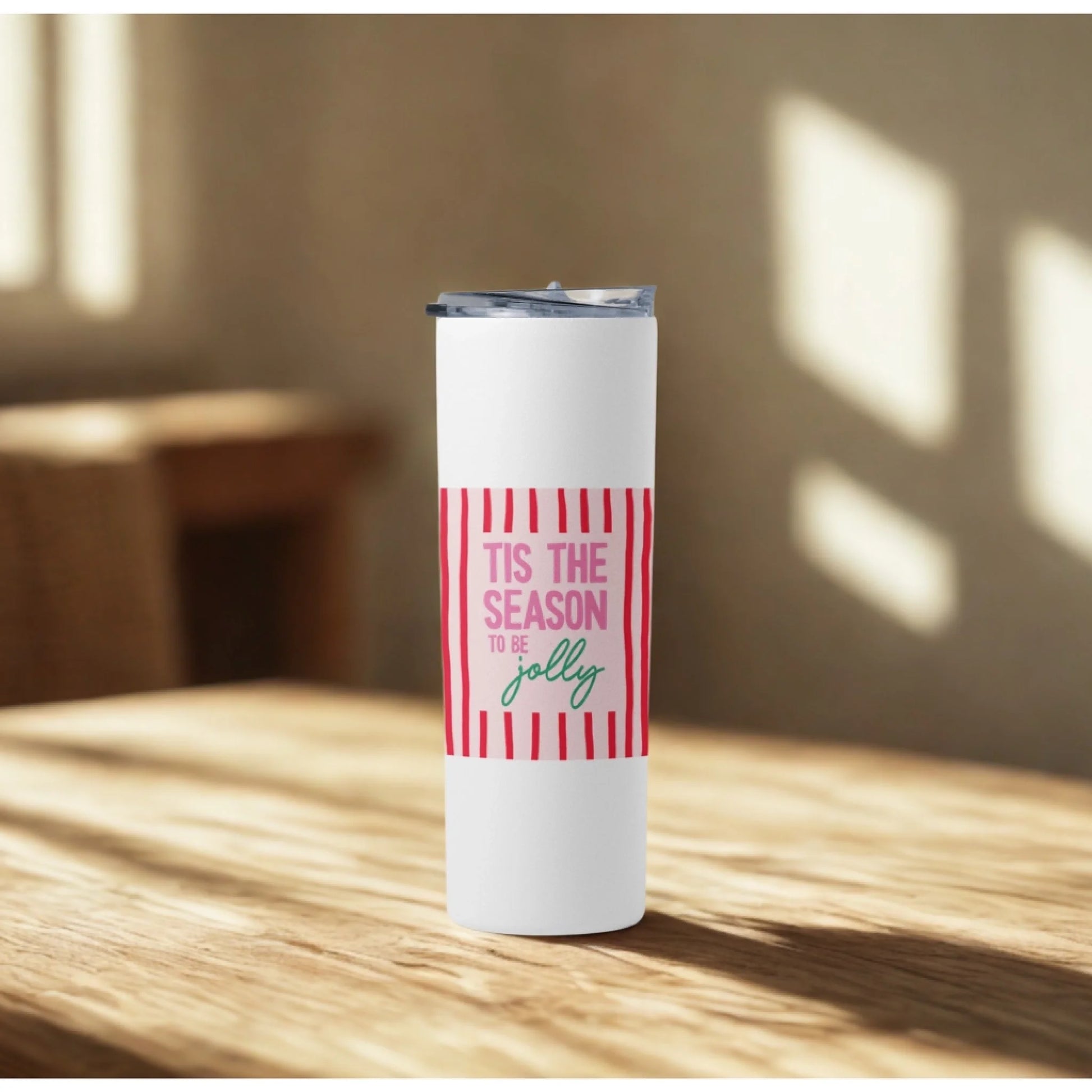 Personalized 20oz skinny tumbler – Personalized | lifestyle scene | custom name available, dishwasher safe, double-wall