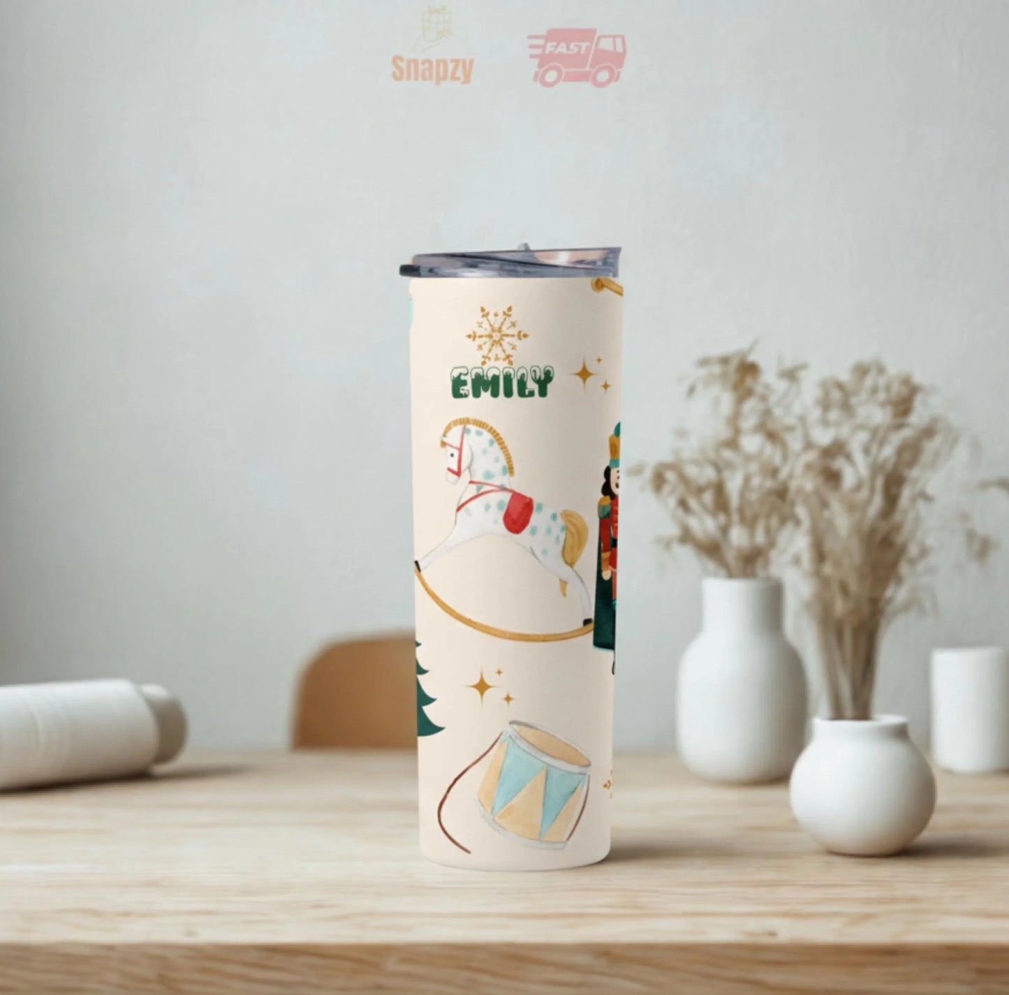 Personalized 20oz skinny tumbler – Personalized | lifestyle scene | custom name available, dishwasher safe, double-wall