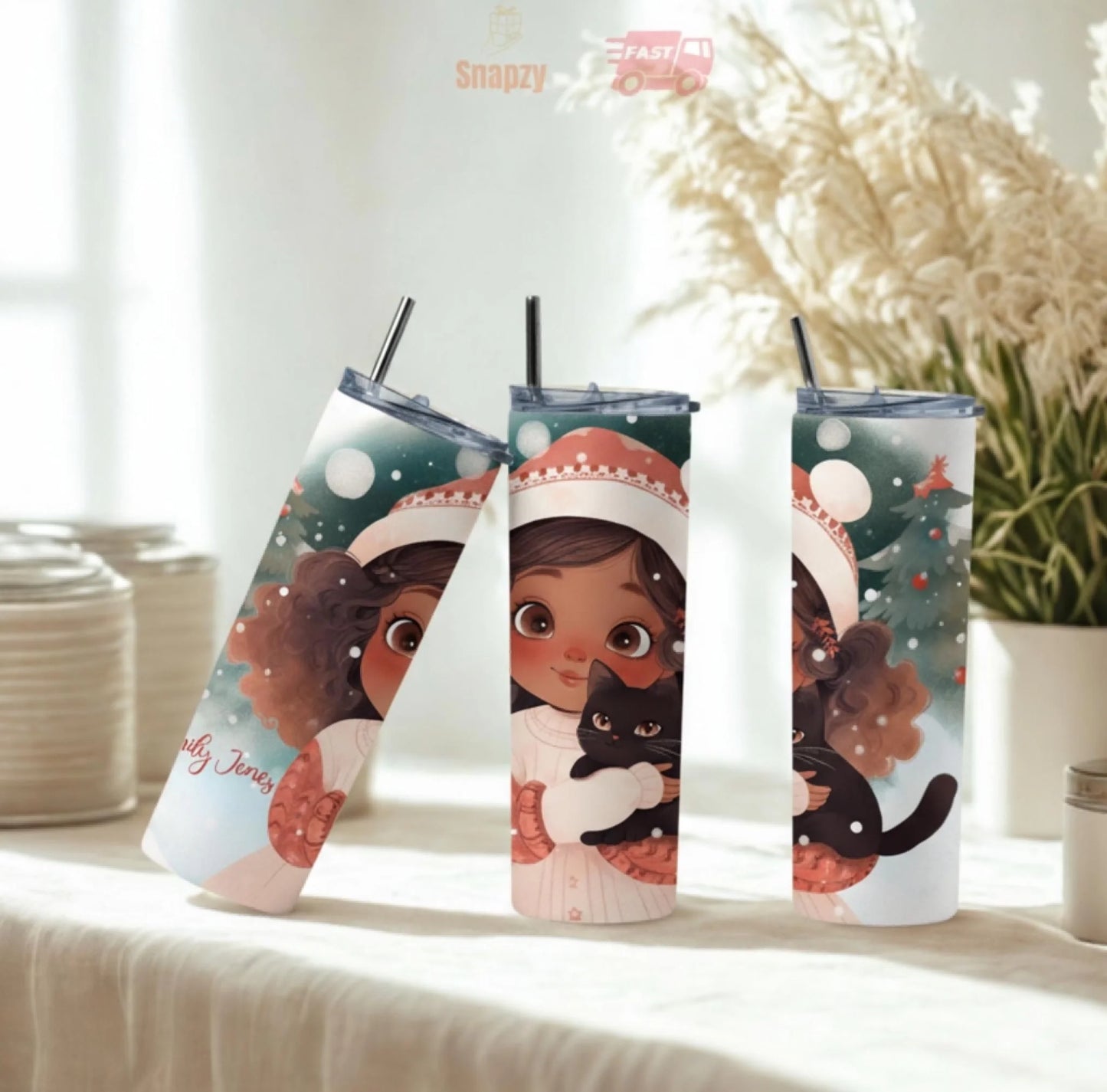 Personalized 20oz skinny tumbler – Christmas | personalization example | custom name available, dishwasher safe, double-