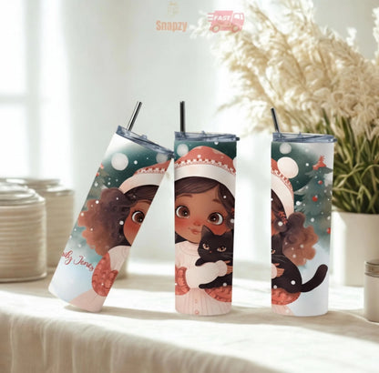 Personalized 20oz skinny tumbler – Christmas | personalization example | custom name available, dishwasher safe, double-