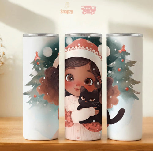 Personalized 20oz skinny tumbler – Christmas | hero view | custom name available, dishwasher safe, double-wall stainless