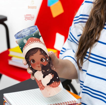 Personalized 20oz skinny tumbler – Christmas | feature highlights | custom name available, dishwasher safe, double-wall