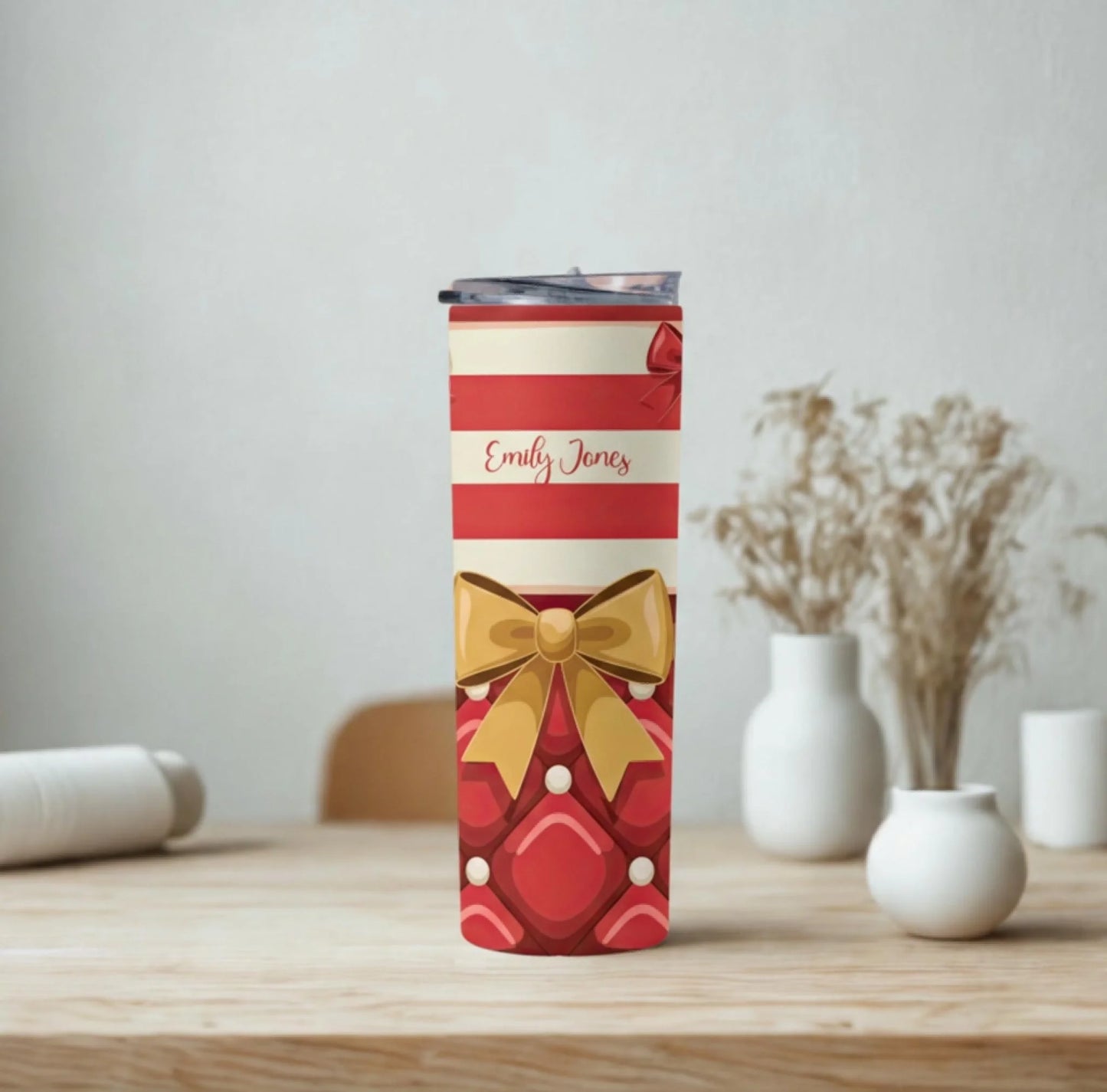 Personalized 20oz skinny tumbler – Personalized | lifestyle scene | custom name available, dishwasher safe, double-wall