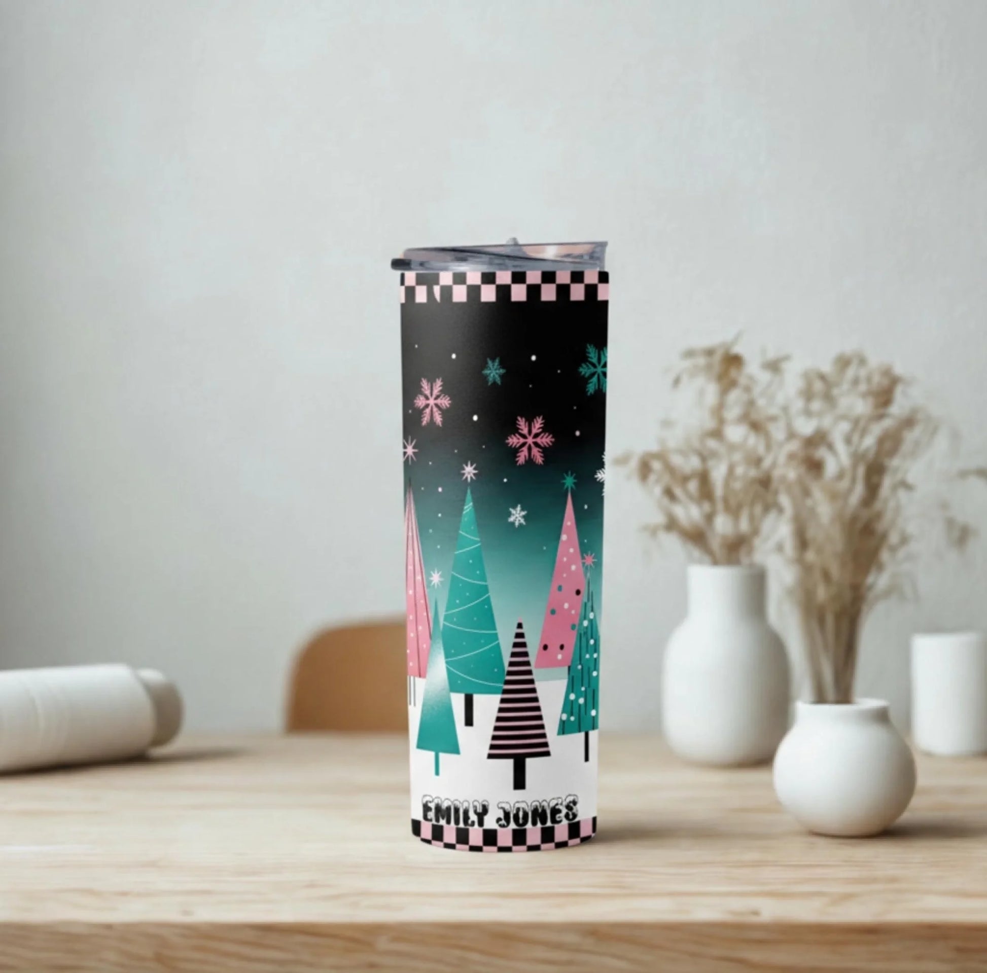 Personalized 20oz skinny tumbler – Personalized | lifestyle scene | custom name available, dishwasher safe, double-wall