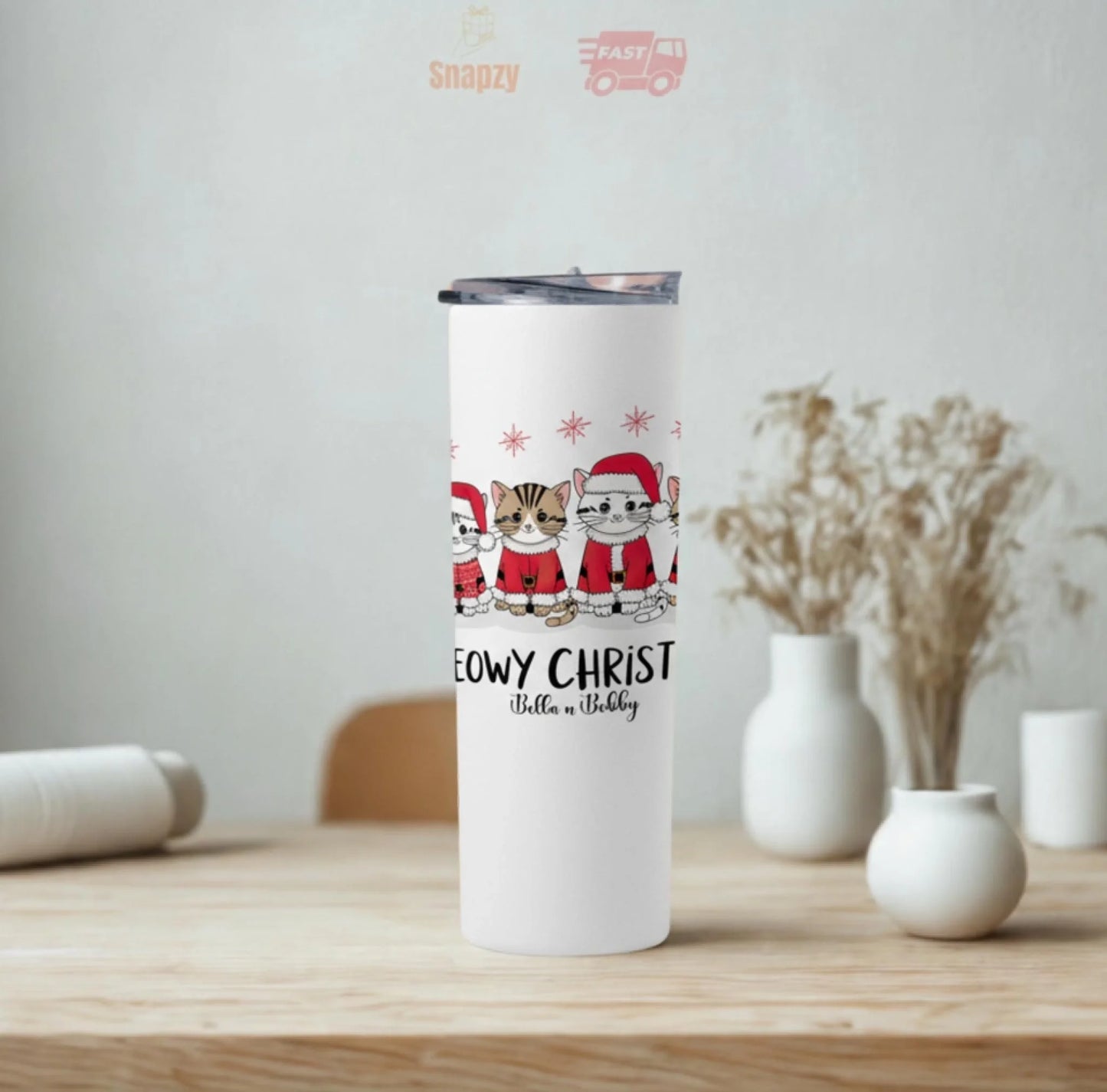 Personalized 20oz skinny tumbler – Personalized | lifestyle scene | custom name available, dishwasher safe, double-wall