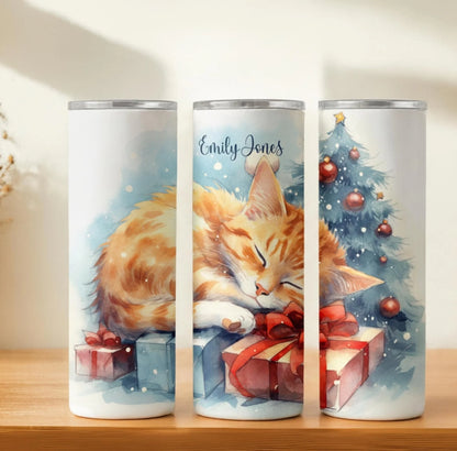 Personalized 20oz skinny tumbler – Christmas | hero view | custom name available, dishwasher safe, double-wall stainless