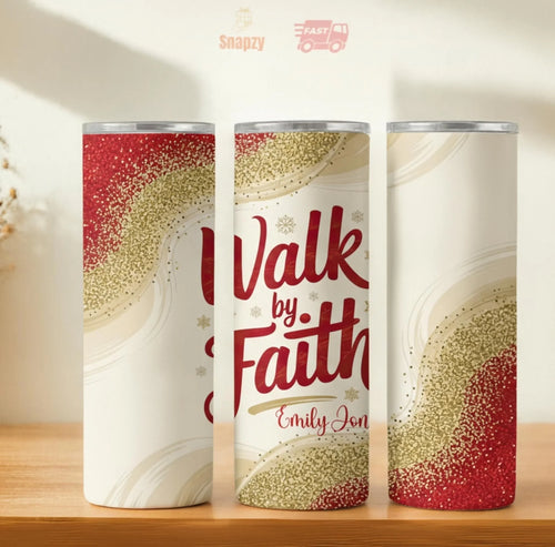 Personalized 20oz skinny tumbler – Christmas | hero view | custom name available, dishwasher safe, double-wall stainless