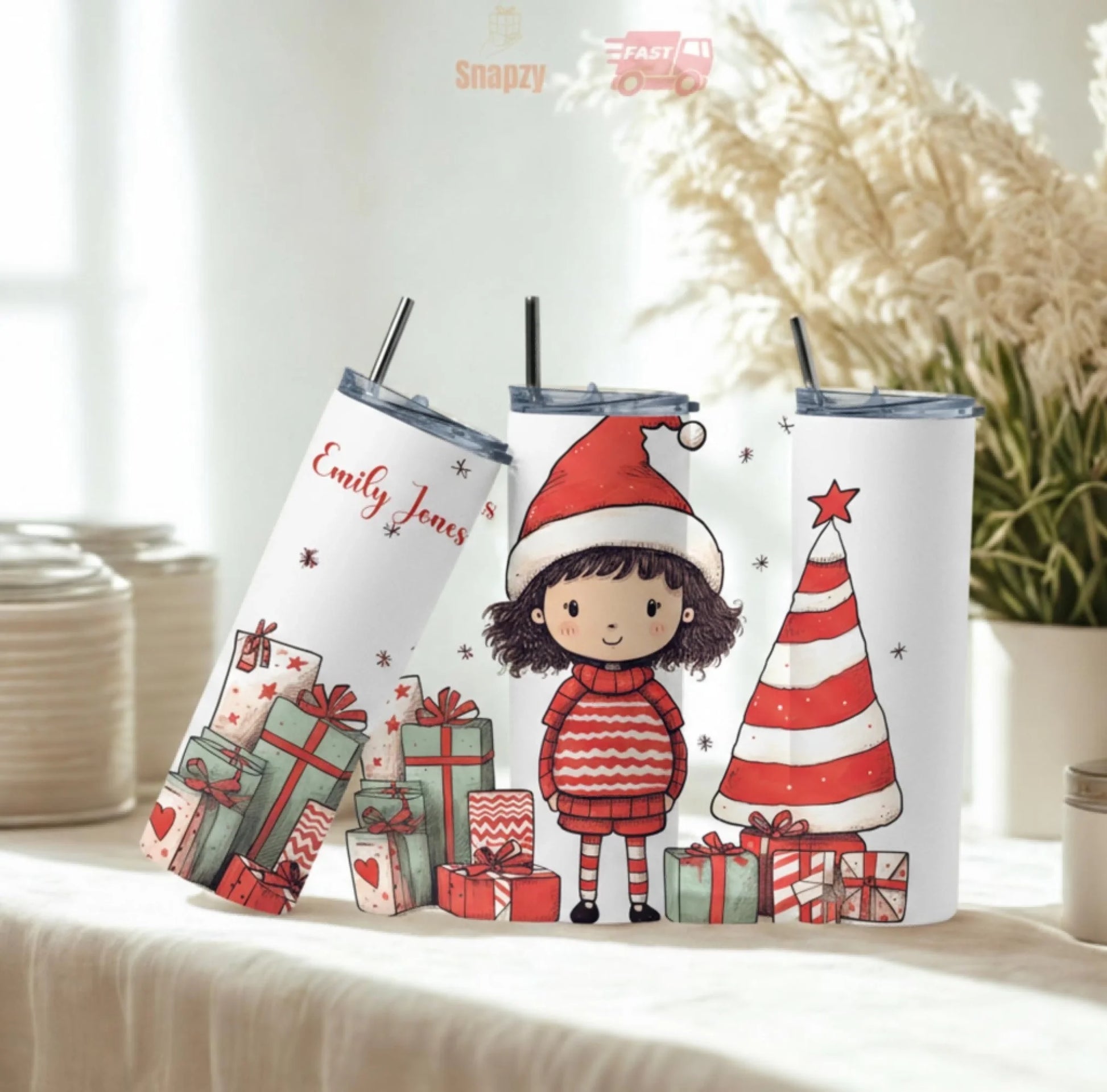 Personalized 20oz skinny tumbler – Christmas | personalization example | custom name available, dishwasher safe, double-