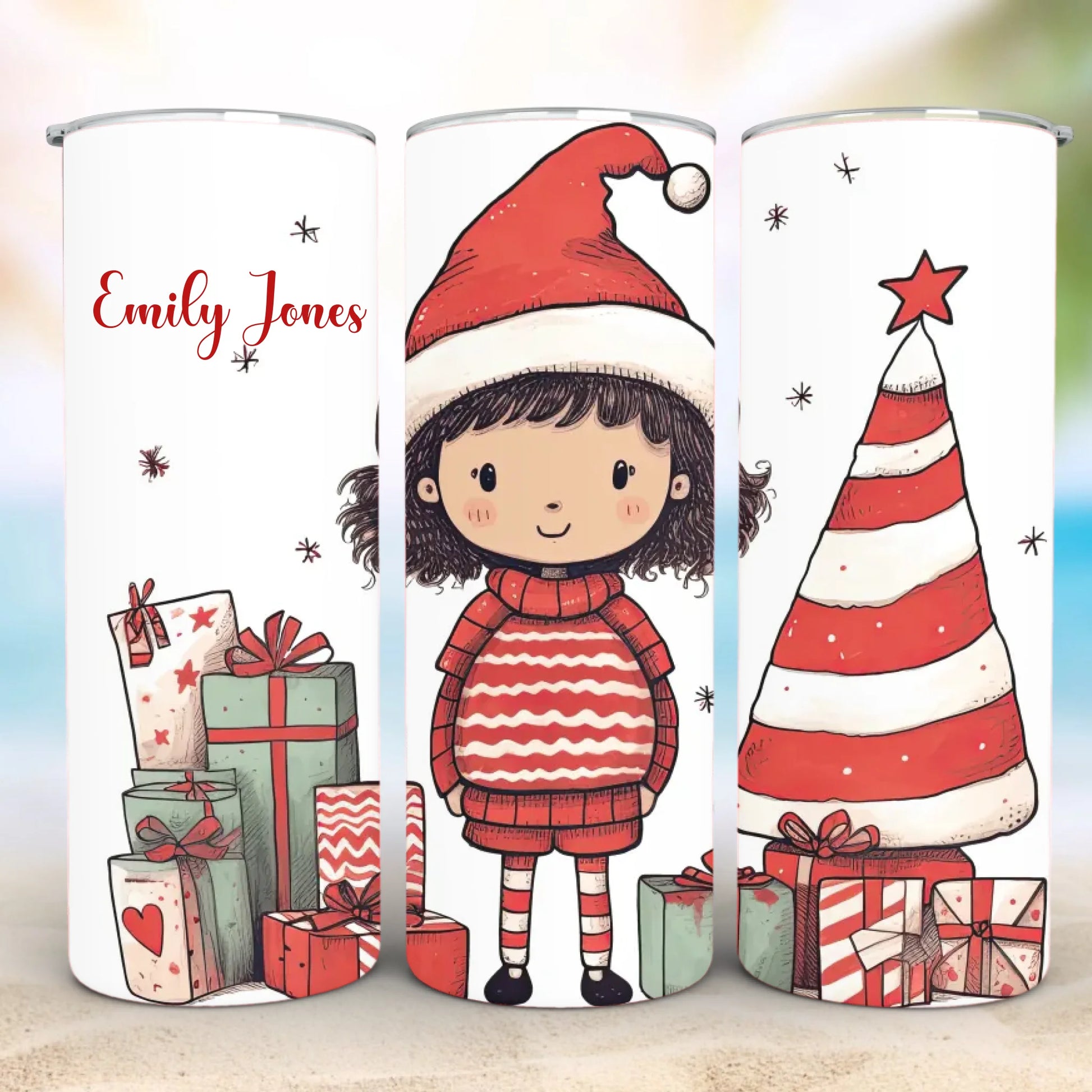 Personalized 20oz skinny tumbler – Christmas | feature highlights | custom name available, dishwasher safe, double-wall
