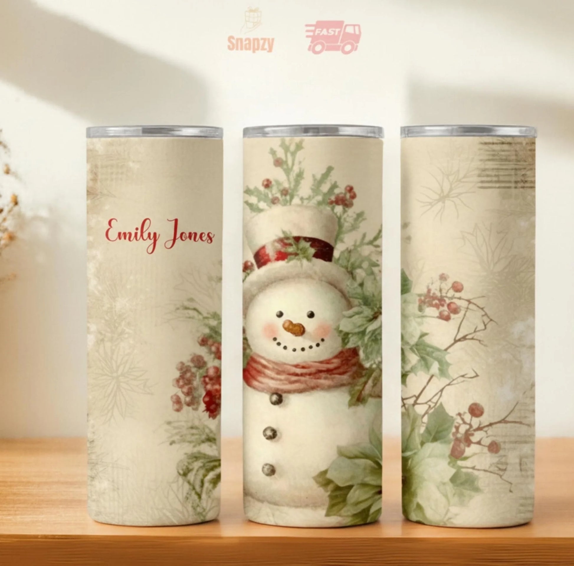 Personalized 20oz skinny tumbler – Christmas | hero view | custom name available, dishwasher safe, double-wall stainless
