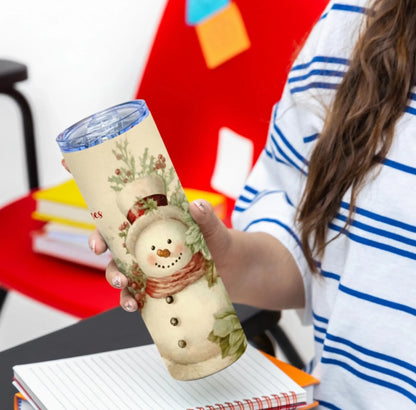 Personalized 20oz skinny tumbler – Christmas | detail view | custom name available, dishwasher safe, double-wall stainle