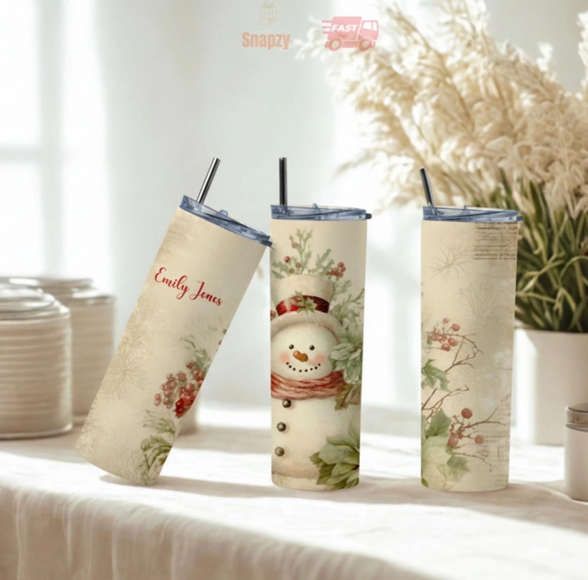 Personalized 20oz skinny tumbler – Christmas | personalization example | custom name available, dishwasher safe, double-