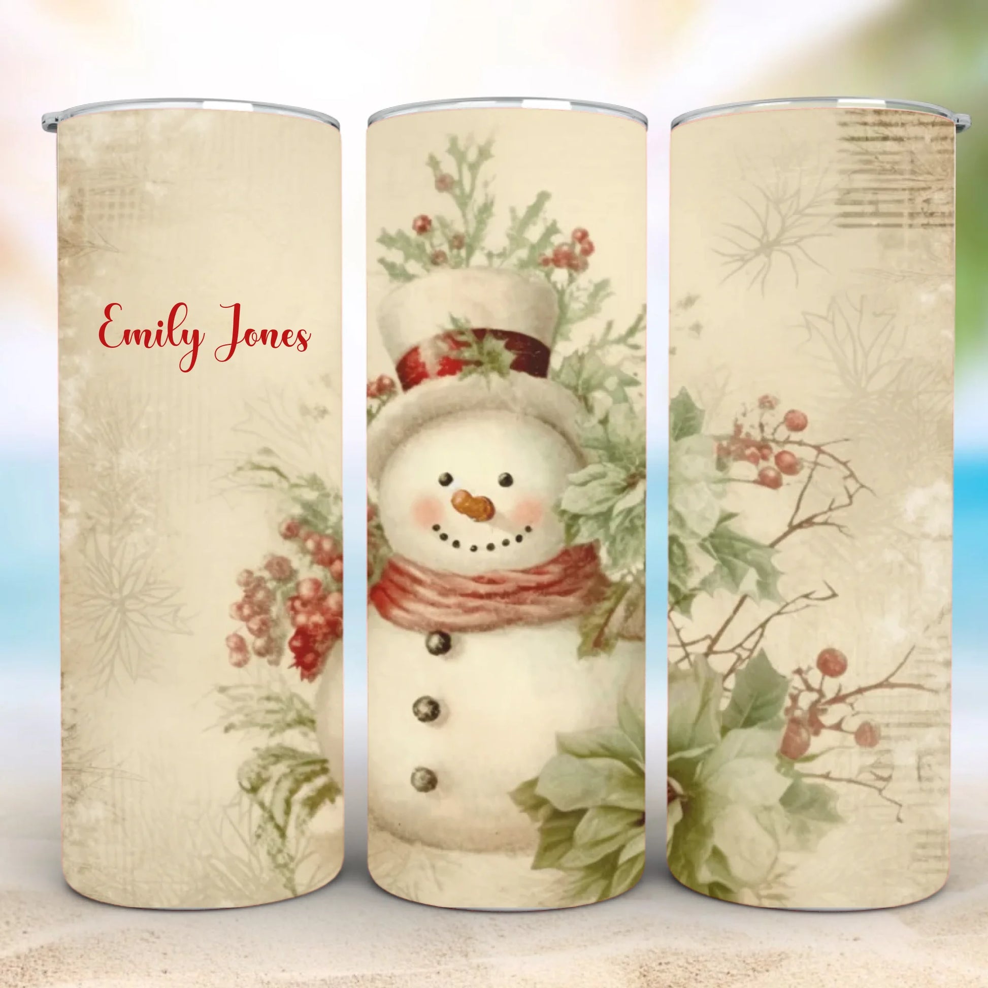 Personalized 20oz skinny tumbler – Christmas | feature highlights | custom name available, dishwasher safe, double-wall