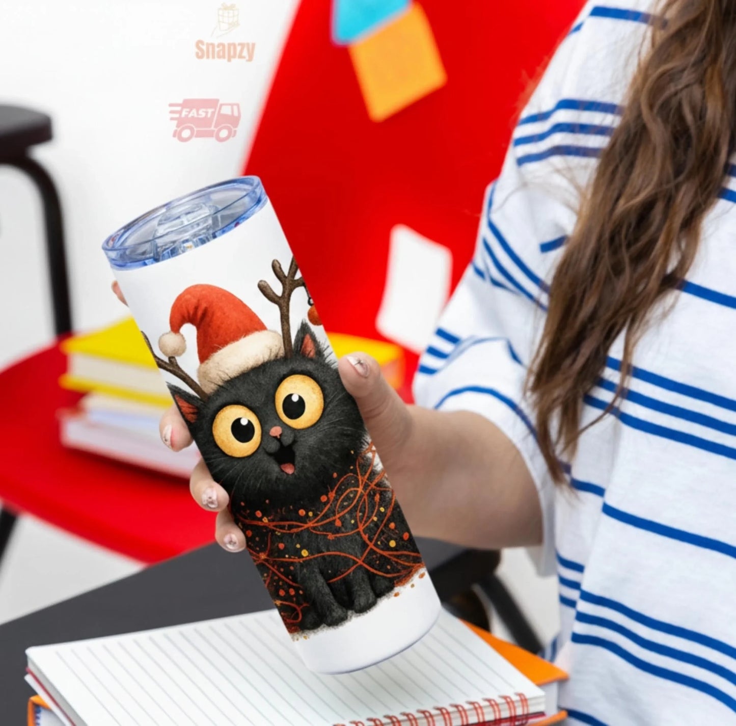 Personalized 20oz skinny tumbler – Christmas | personalization example | custom name available, dishwasher safe, double-