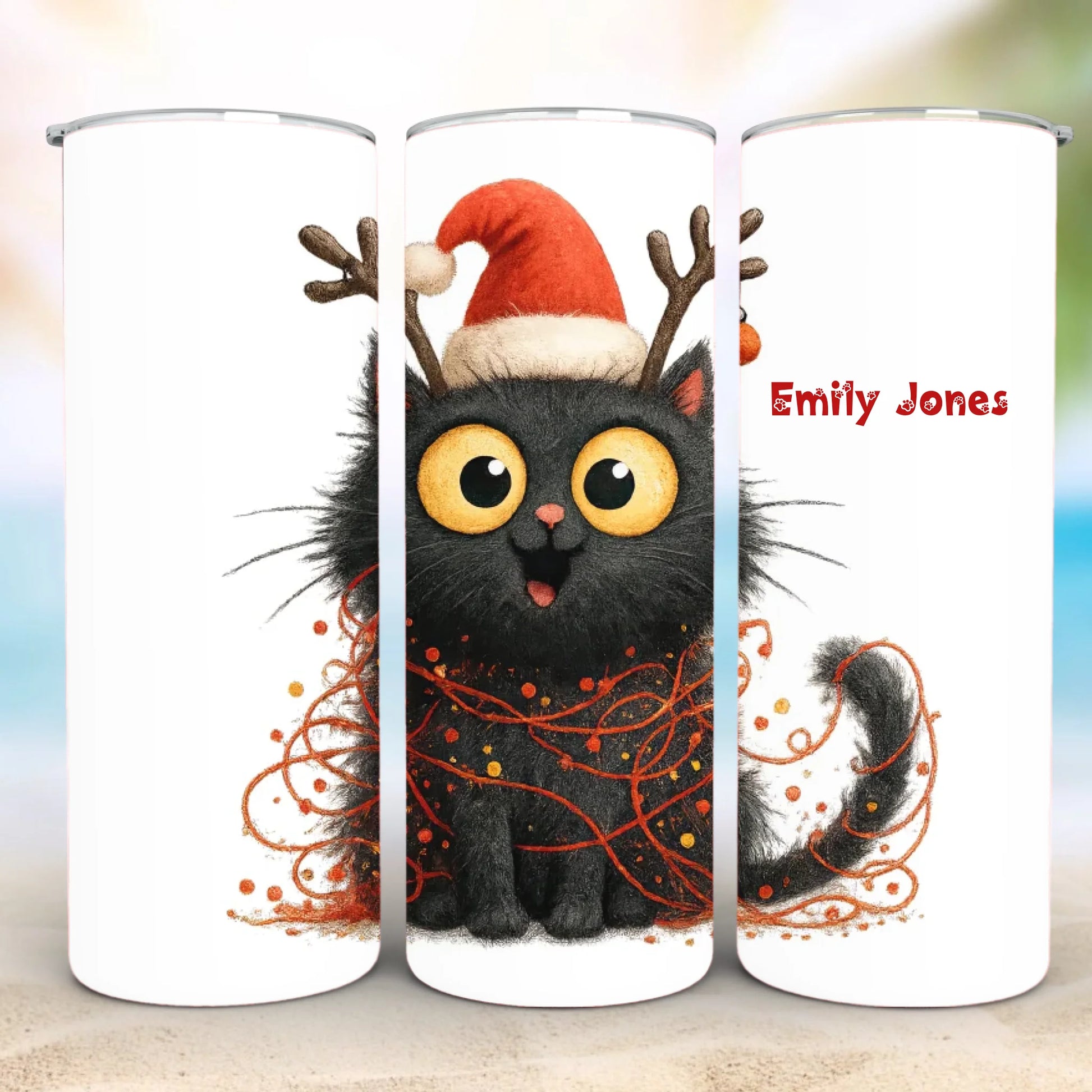 Personalized 20oz skinny tumbler – Christmas | feature highlights | custom name available, dishwasher safe, double-wall