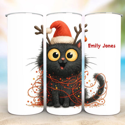 Personalized 20oz skinny tumbler – Christmas | feature highlights | custom name available, dishwasher safe, double-wall