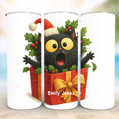 Personalized 20oz skinny tumbler – Christmas | detail view | custom name available, dishwasher safe, double-wall stainle
