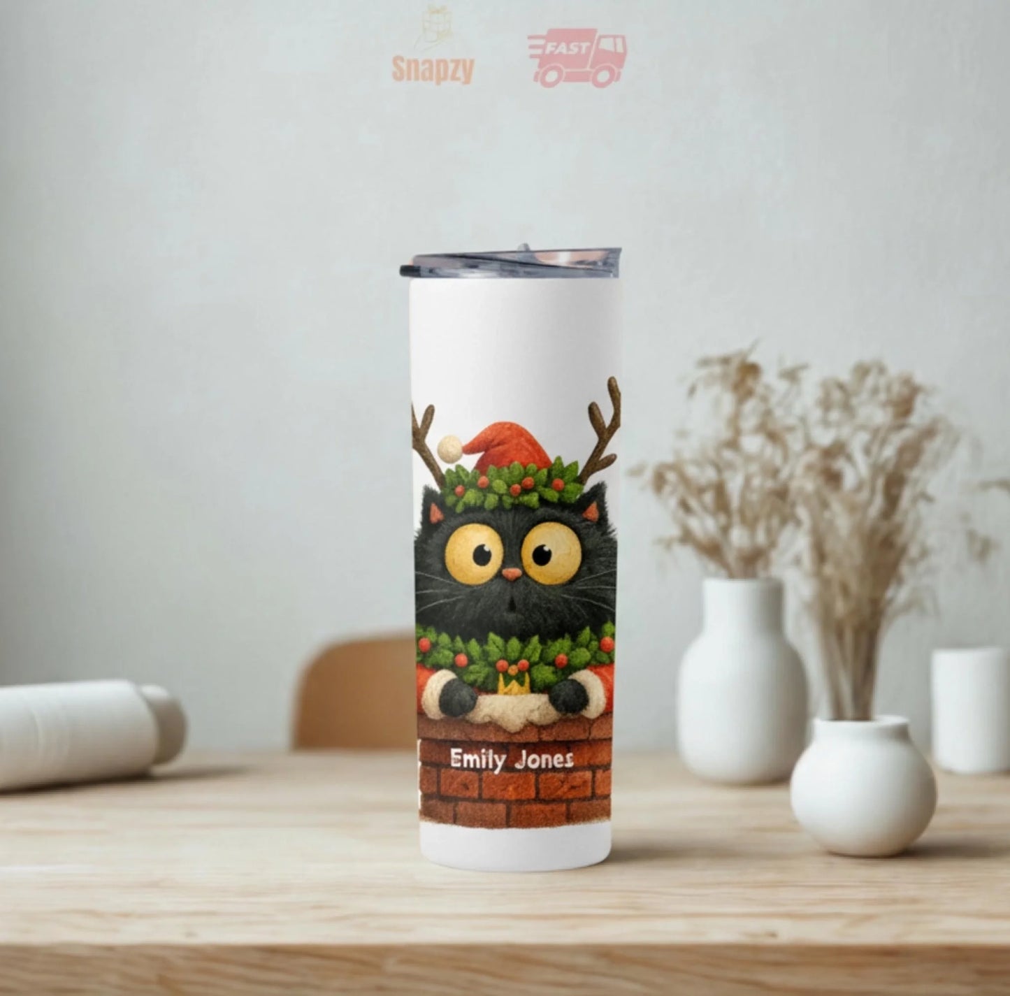 Personalized 20oz skinny tumbler – Personalized | lifestyle scene | custom name available, dishwasher safe, double-wall