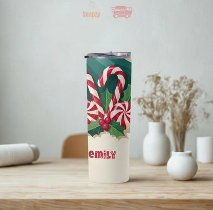 Personalized 20oz skinny tumbler – Personalized | lifestyle scene | custom name available, dishwasher safe, double-wall
