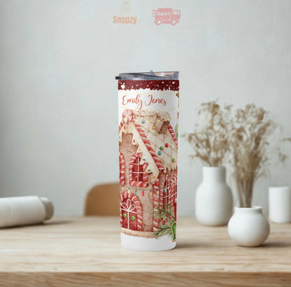 Personalized 20oz skinny tumbler – Personalized | lifestyle scene | custom name available, dishwasher safe, double-wall