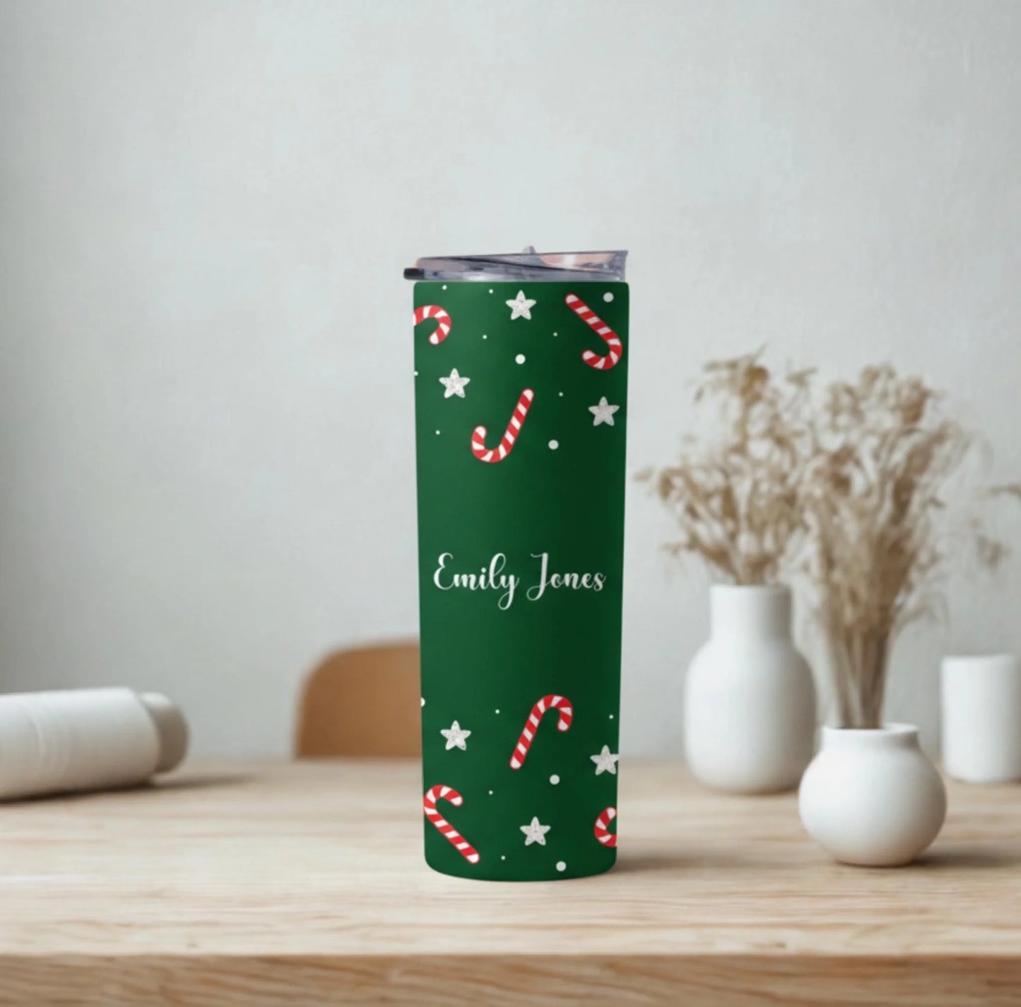 Personalized 20oz skinny tumbler – Personalized | lifestyle scene | custom name available, dishwasher safe, double-wall