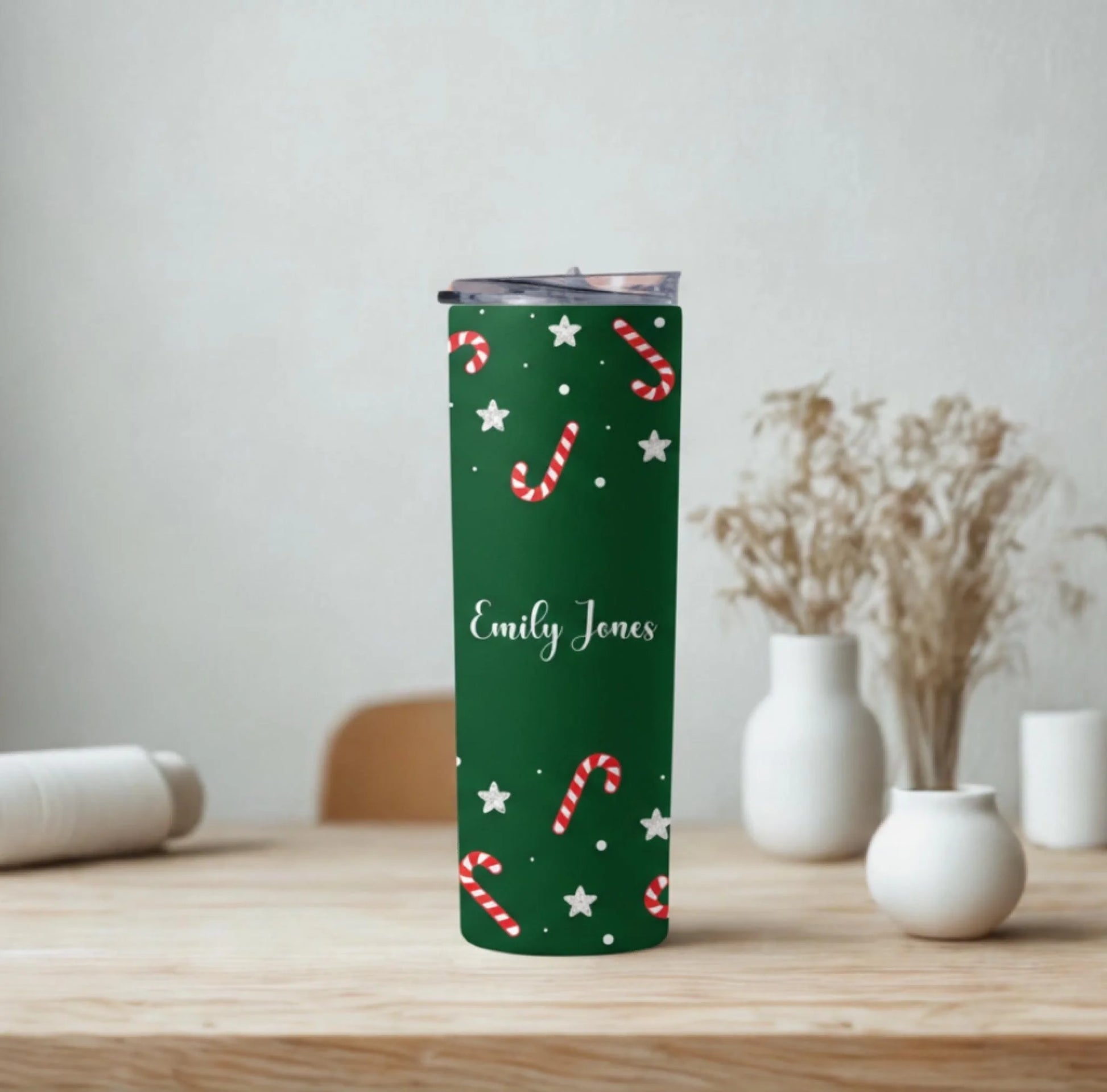 Personalized 20oz skinny tumbler – Personalized | lifestyle scene | custom name available, dishwasher safe, double-wall