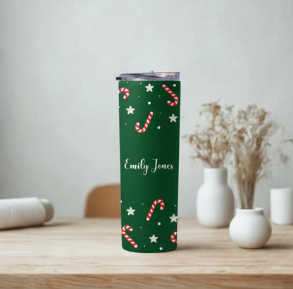 Personalized 20oz skinny tumbler – Personalized | lifestyle scene | custom name available, dishwasher safe, double-wall