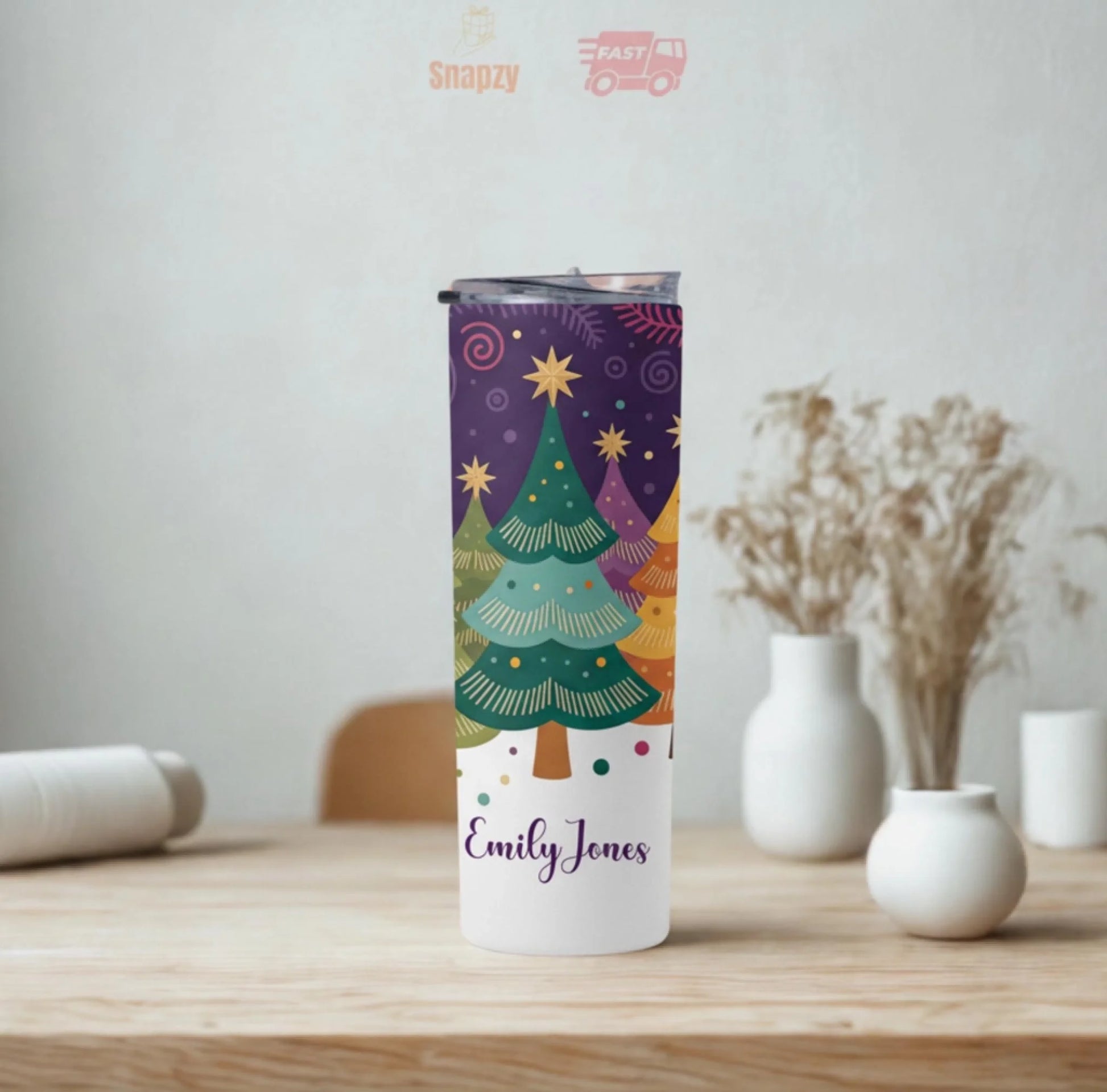 Personalized 20oz skinny tumbler – Personalized | lifestyle scene | custom name available, dishwasher safe, double-wall
