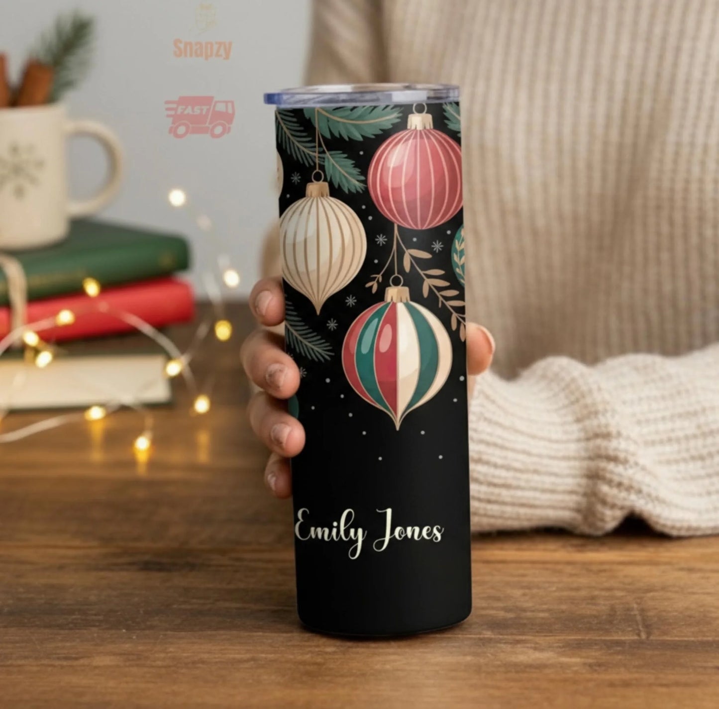 Personalized 20oz skinny tumbler – Personalized | lifestyle scene | custom name available, dishwasher safe, double-wall