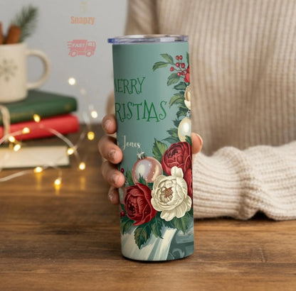 Personalized 20oz skinny tumbler – Personalized | lifestyle scene | custom name available, dishwasher safe, double-wall