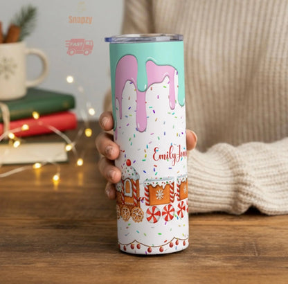 Personalized 20oz skinny tumbler – Personalized | lifestyle scene | custom name available, dishwasher safe, double-wall