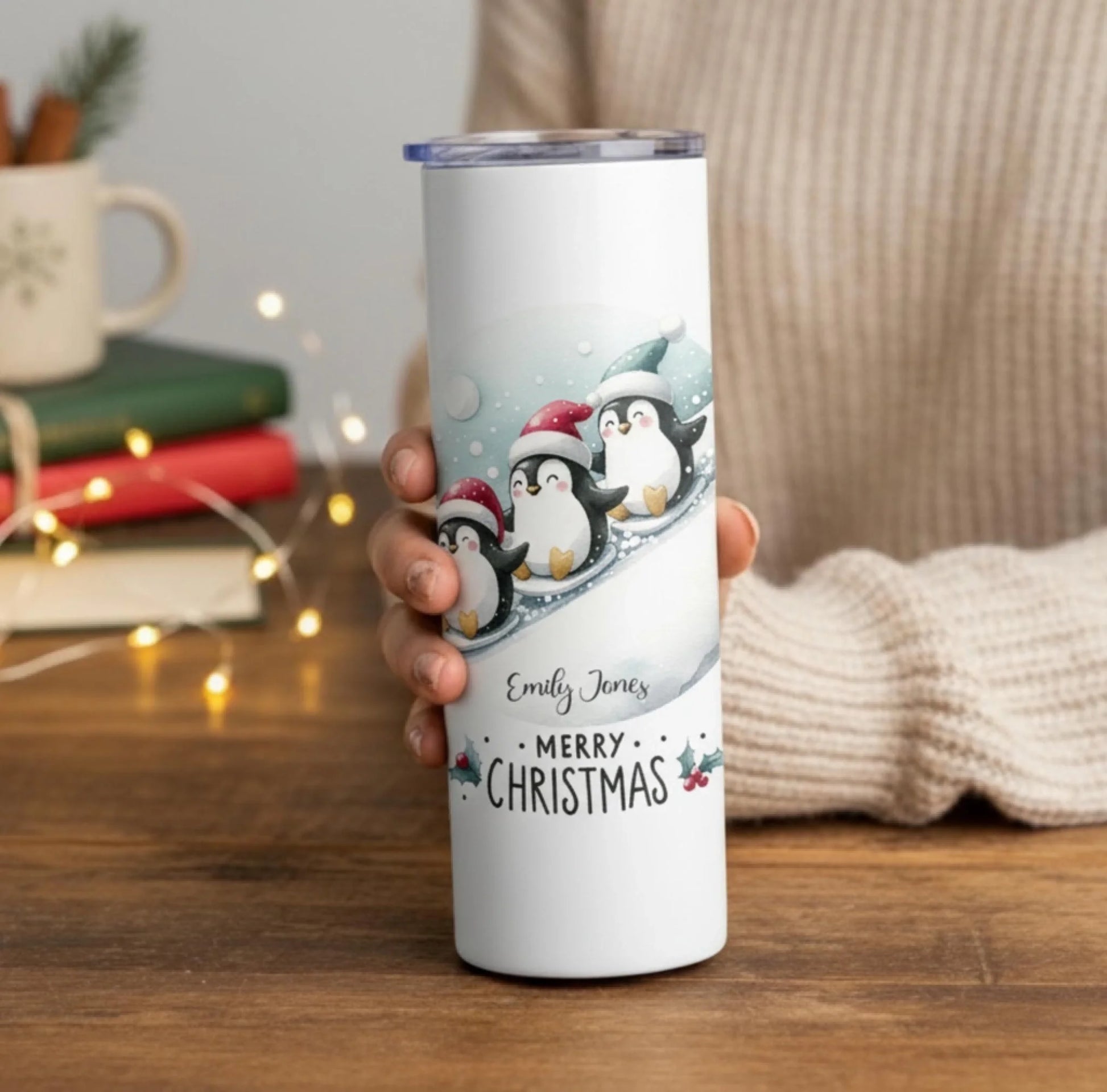 Personalized 20oz skinny tumbler – Personalized | lifestyle scene | custom name available, dishwasher safe, double-wall