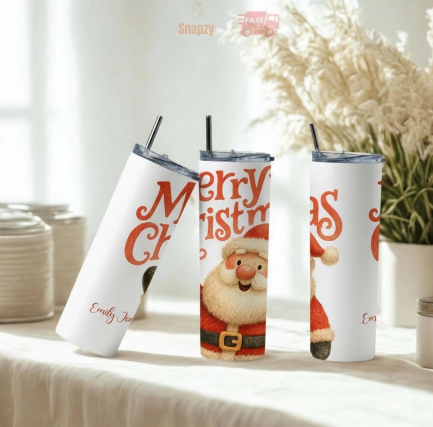 Personalized 20oz skinny tumbler – Christmas | personalization example | custom name available, dishwasher safe, double-