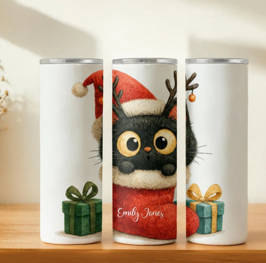 Personalized 20oz skinny tumbler – Christmas | hero view | custom name available, dishwasher safe, double-wall stainless