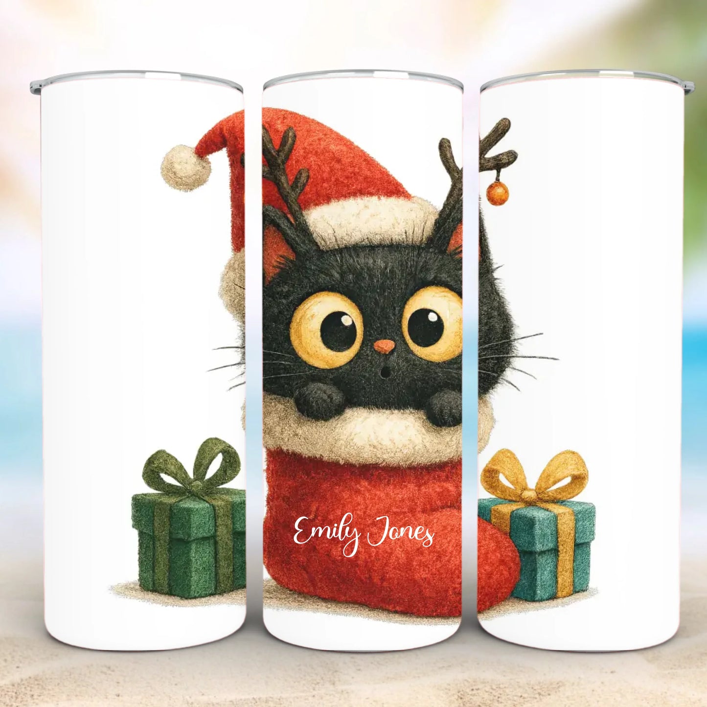 Personalized 20oz skinny tumbler – Christmas | personalization example | custom name available, dishwasher safe, double-