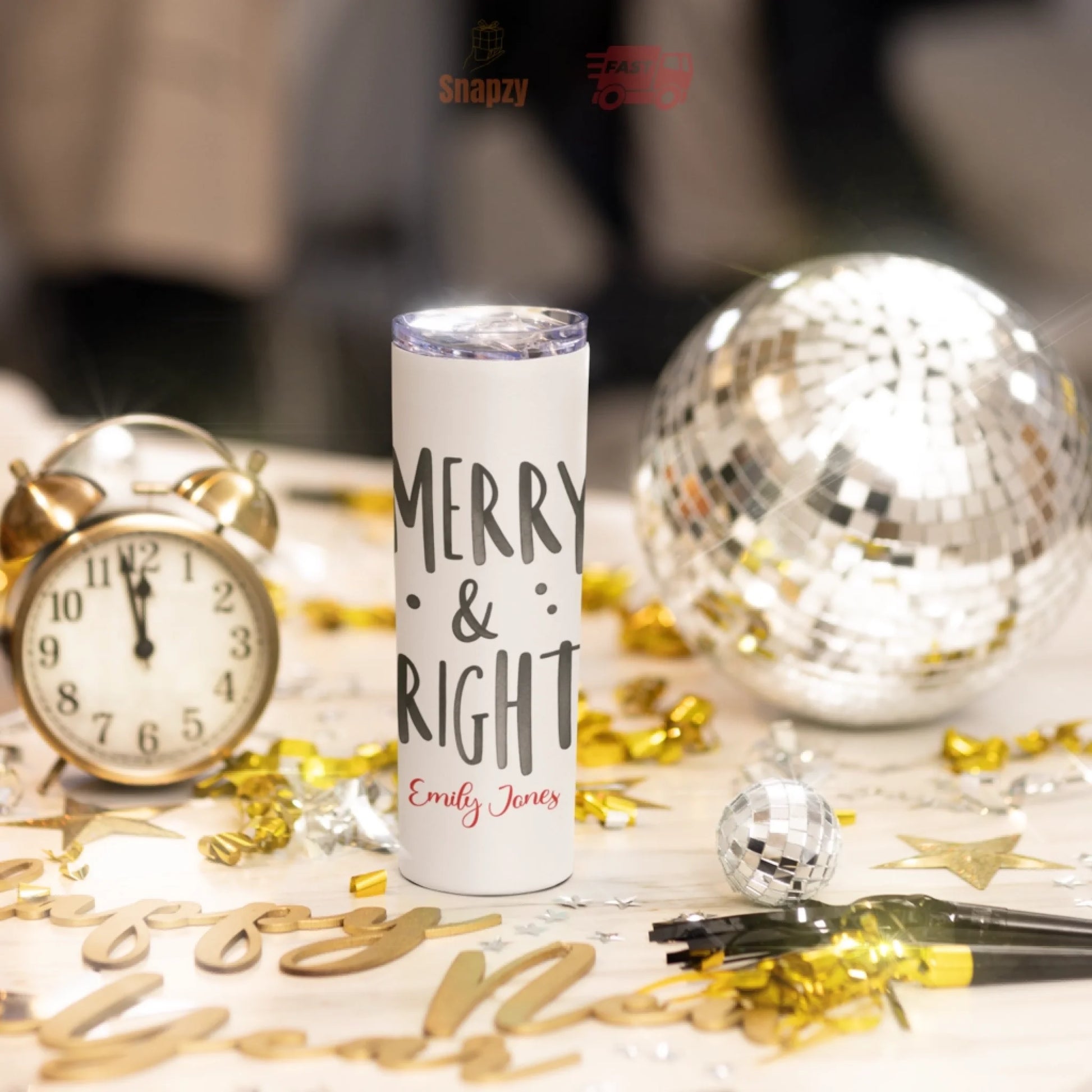 Personalized 20oz skinny tumbler – Personalized | lifestyle scene | custom name available, dishwasher safe, double-wall