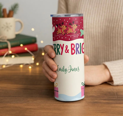 Personalized 20oz skinny tumbler – Personalized | lifestyle scene | custom name available, dishwasher safe, double-wall