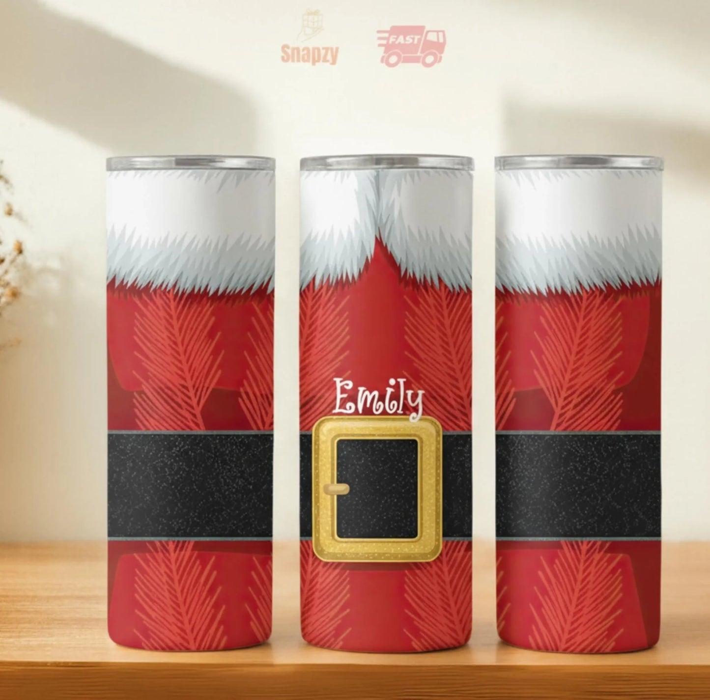 Personalized 20oz skinny tumbler – Christmas | hero view | custom name available, dishwasher safe, double-wall stainless