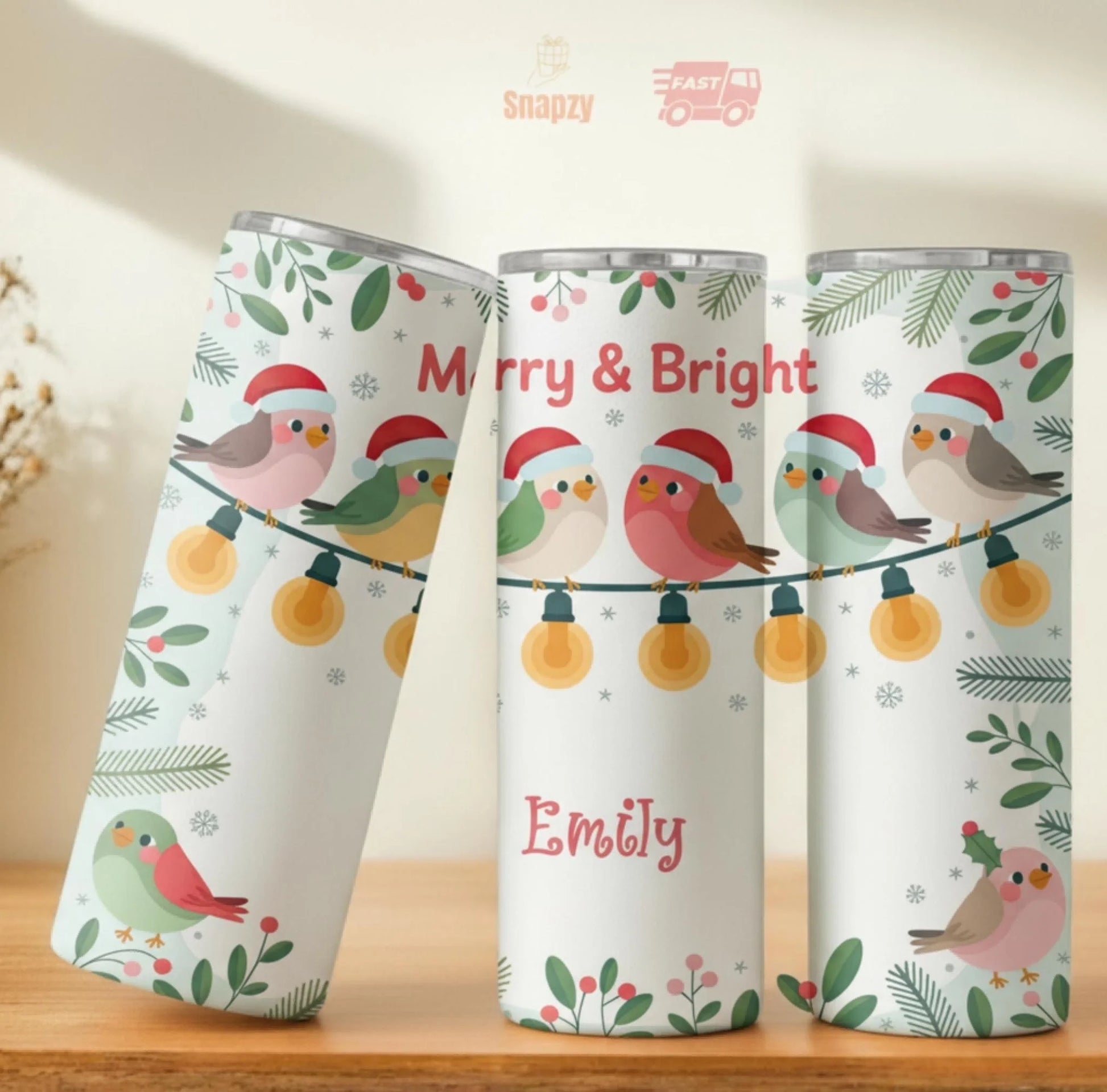 Personalized 20oz skinny tumbler – Christmas | personalization example | custom name available, dishwasher safe, double-