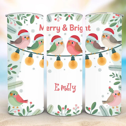 Personalized 20oz skinny tumbler – Christmas | feature highlights | custom name available, dishwasher safe, double-wall