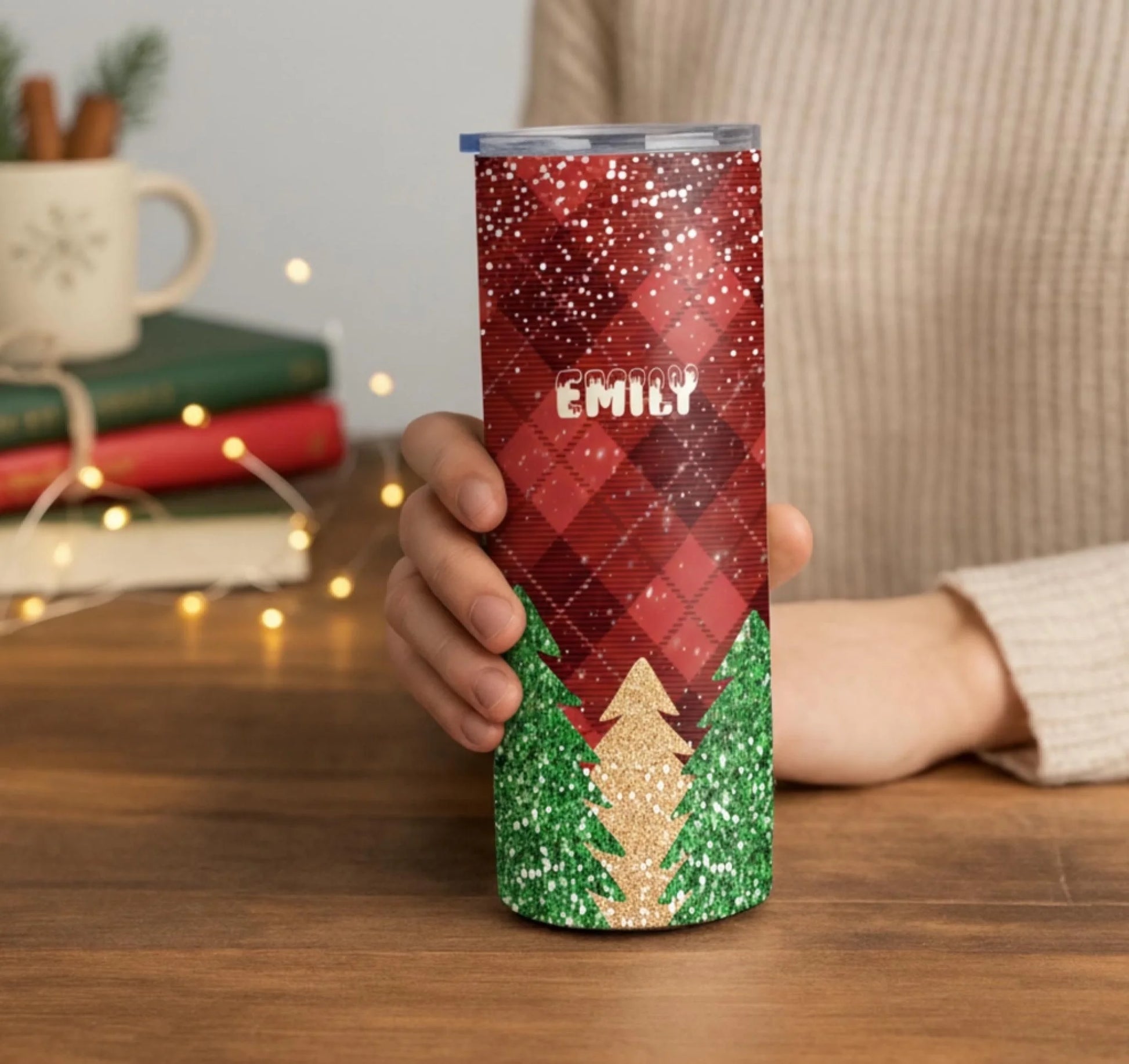 Personalized 20oz skinny tumbler – Personalized | lifestyle scene | custom name available, dishwasher safe, double-wall