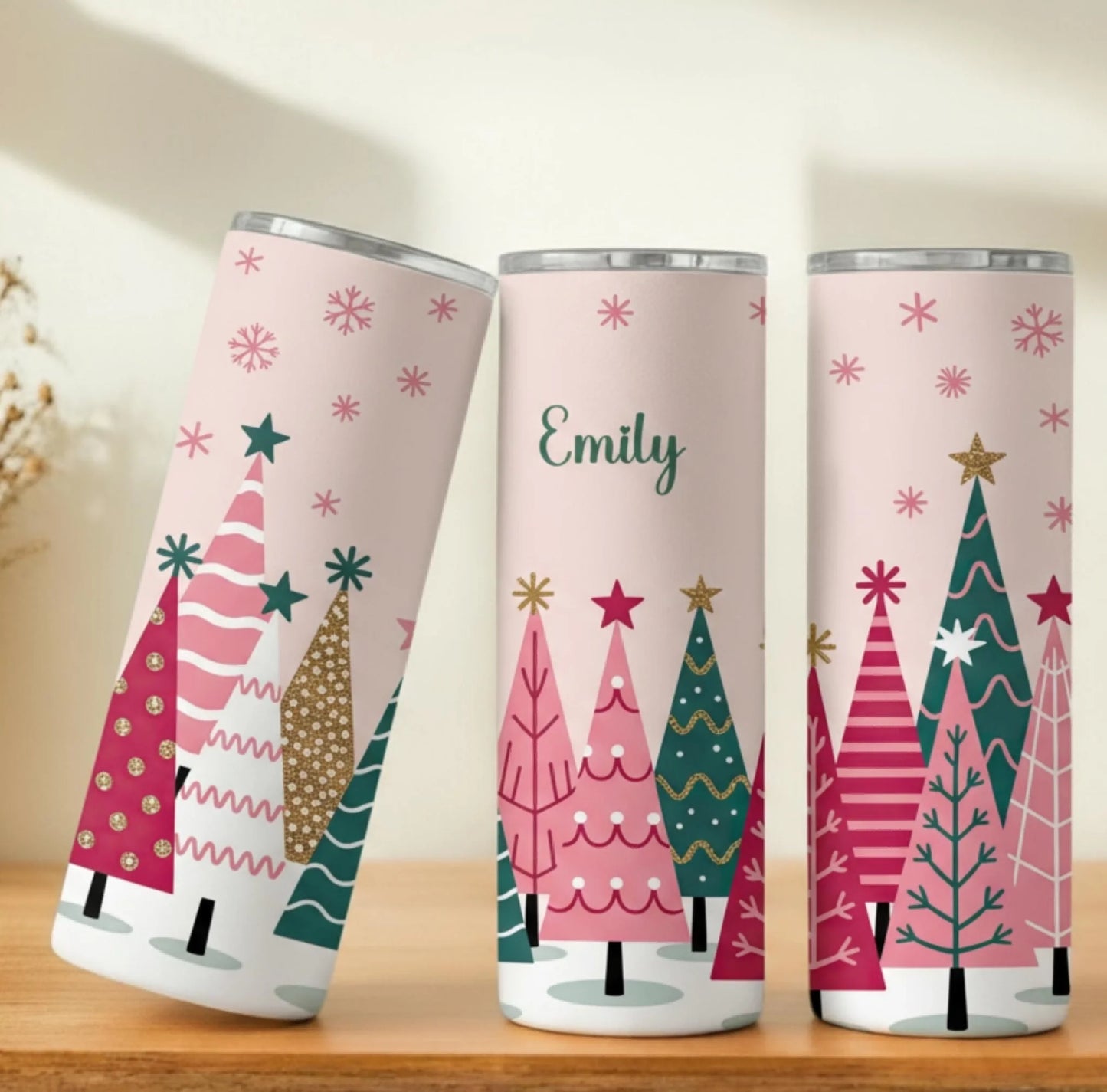 Personalized 20oz skinny tumbler – Christmas | personalization example | custom name available, dishwasher safe, double-
