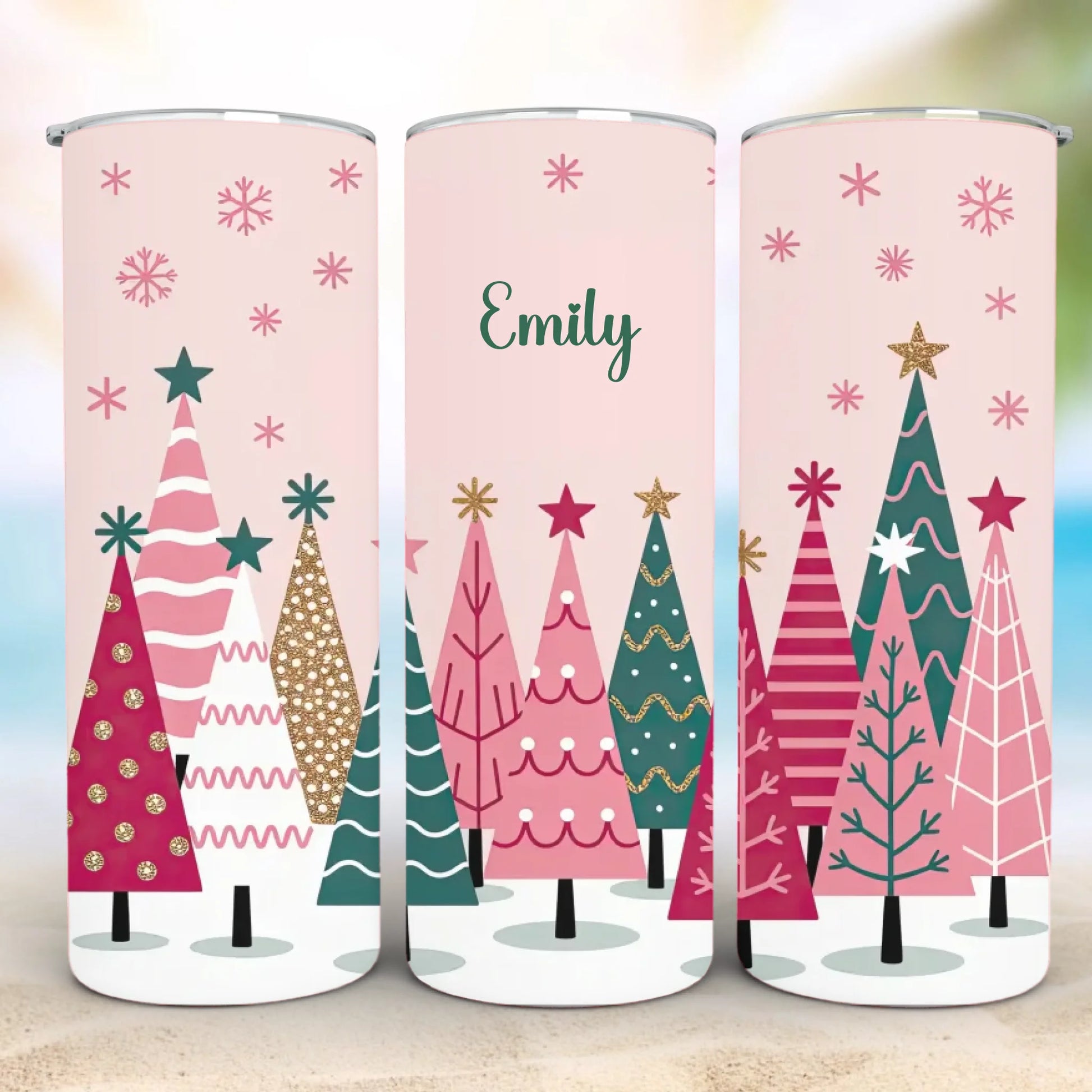 Personalized 20oz skinny tumbler – Christmas | feature highlights | custom name available, dishwasher safe, double-wall