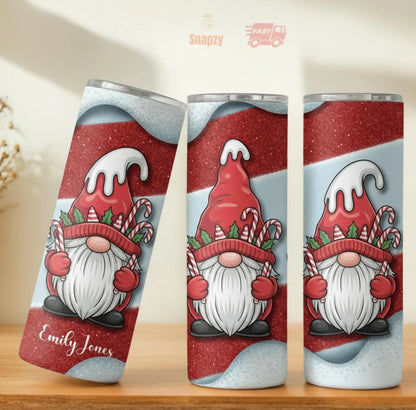 Personalized 20oz skinny tumbler – Christmas gnome | personalization example | custom name available, dishwasher safe, d
