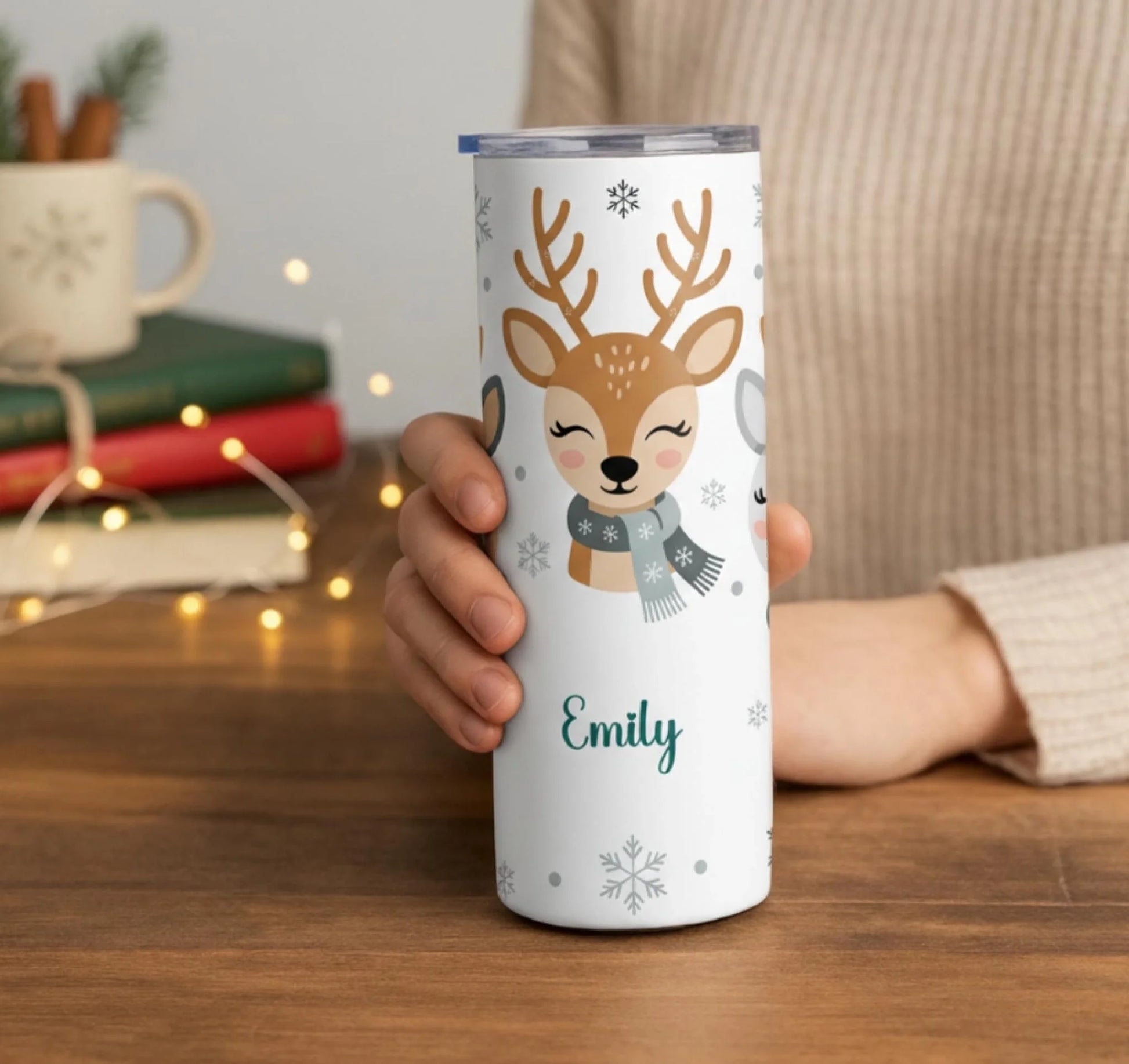 Personalized 20oz skinny tumbler – Personalized | lifestyle scene | custom name available, dishwasher safe, double-wall