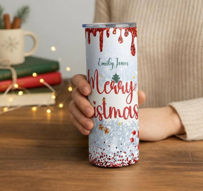 Personalized 20oz skinny tumbler – Personalized | lifestyle scene | custom name available, dishwasher safe, double-wall