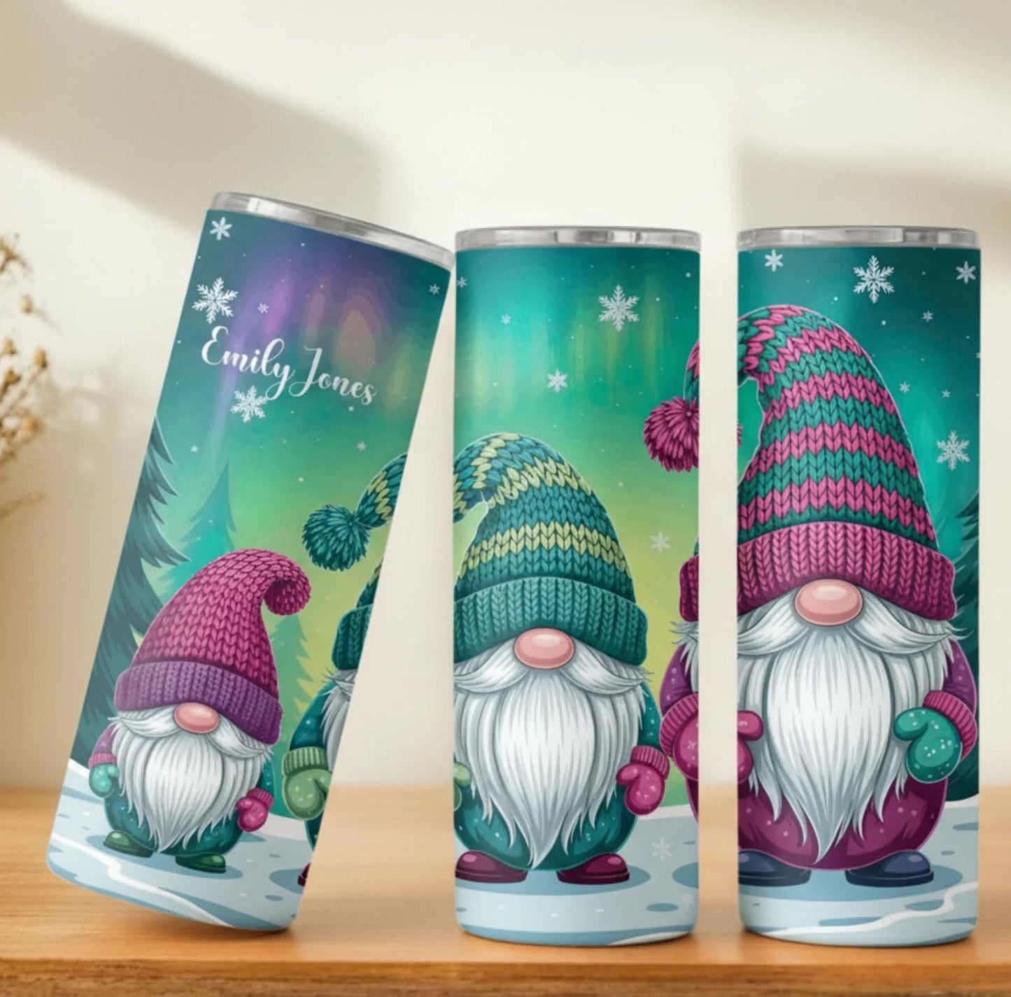 Personalized 20oz skinny tumbler – Christmas gnome | personalization example | custom name available, dishwasher safe, d